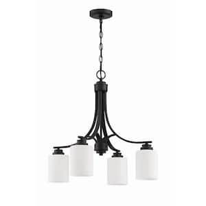 Bolden 4-Light Flat Black Finish w/Frost White Glass Transitional Chandelier for Kitchen/Dining/Foyer No Bulb Included