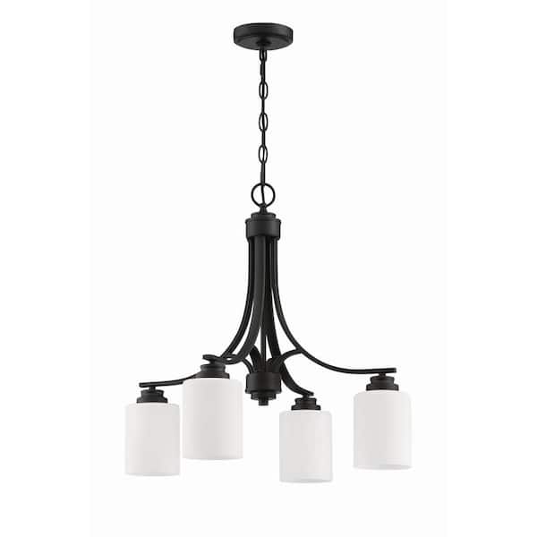CRAFTMADE Bolden 4-Light Flat Black Finish w/Frost White Glass Transitional Chandelier for Kitchen/Dining/Foyer No Bulb Included