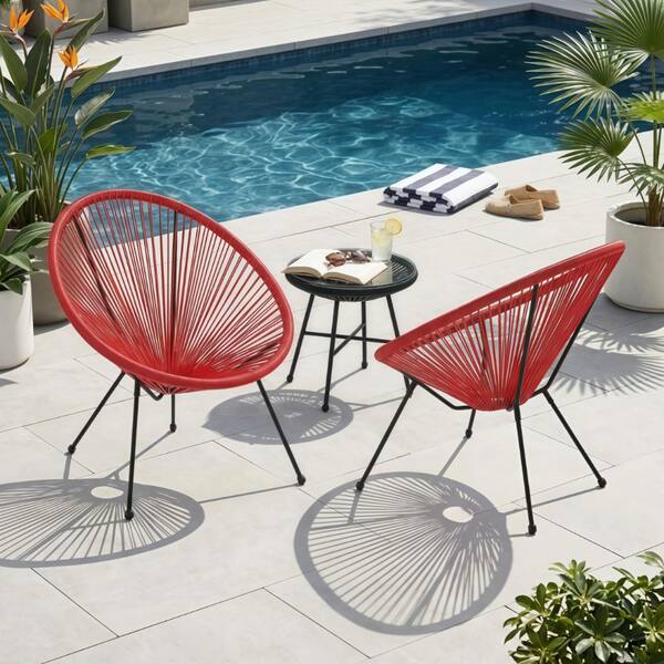 Windows 98 Red Log Dracelo Outdoor Woven Acapulco Lounge Chairs Set of 2, PE Rattan Seat ...