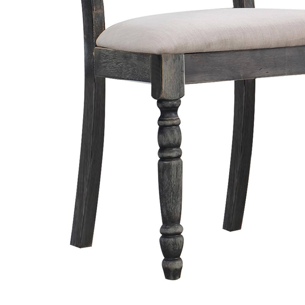 Weathered Gray Wood & Light Brown Linen Upholstered Side Chair Set
