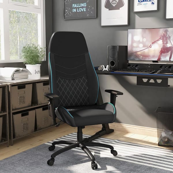 Furniture of America Sem Light Blue Ergonomic PU Leather Gaming Chair with Diamond Stitching