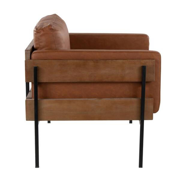 Kari Brown Wood and Black Metal Accent Chair in Camel Faux Leather