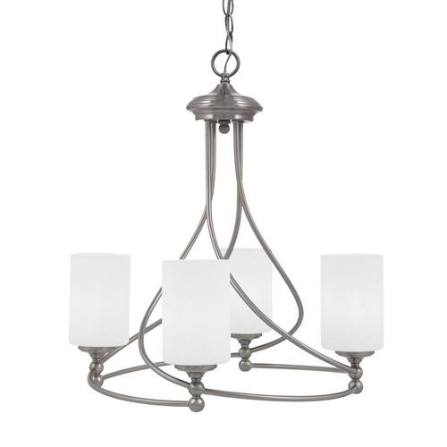 Royale 4-Light Brushed Nickel Chandelier, Round Chandelier with 4 in. White Muslin Glass Shades, No bulbs included Chandeliers