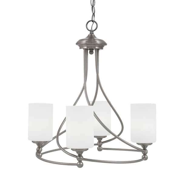 Unbranded Royale 4-Light Brushed Nickel Chandelier, Round Chandelier with 4 in. White Muslin Glass Shades, No bulbs included