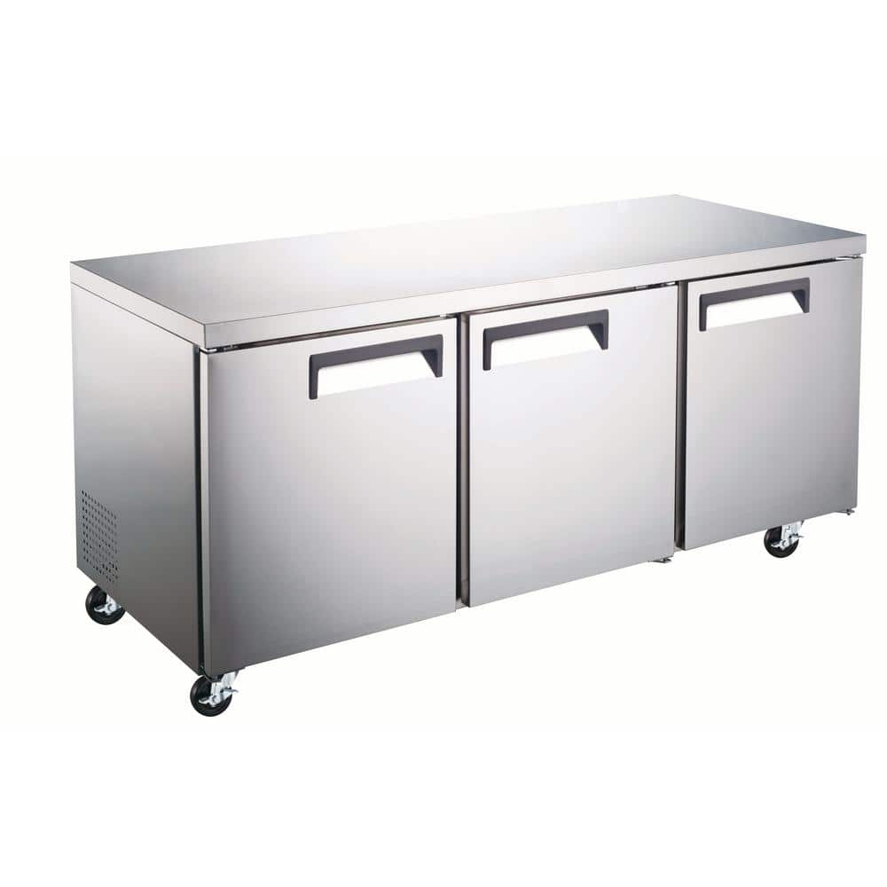72.3 in. W 19 cu. ft. Three Solid Doors Under Counter Commercial Refrigerator in Stainless Steel