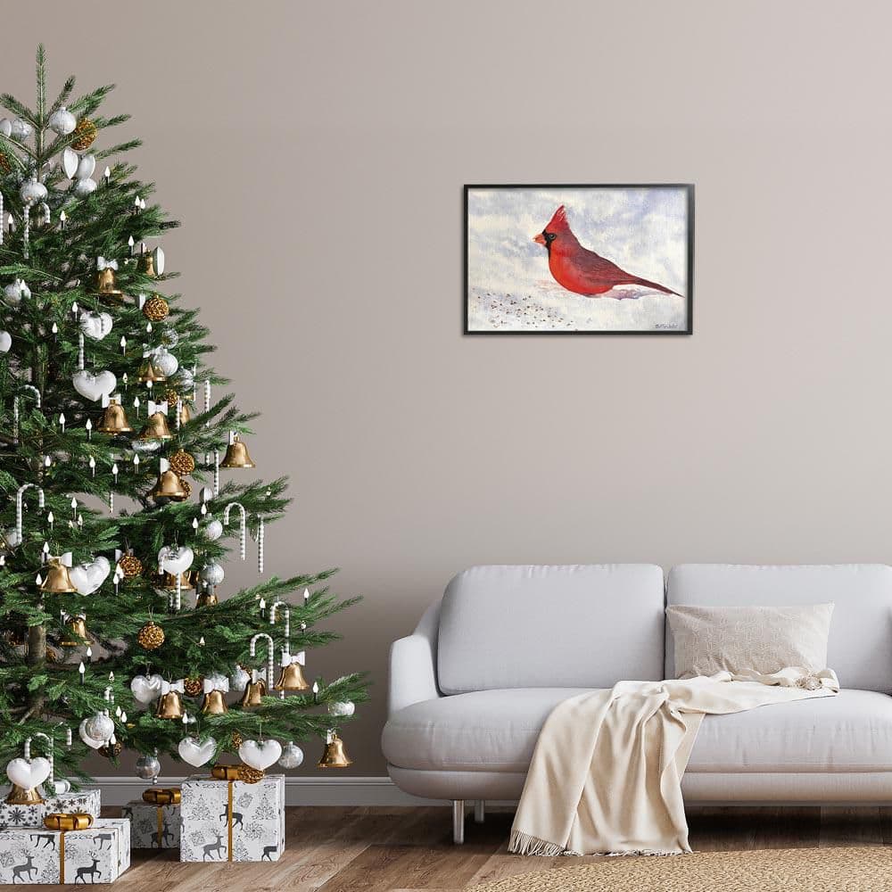 Red Cardinal in Snow by Stephanie Fielden Black Framed Animal Giclee Art Print 16 in. x 24 in. price history on PriceWatchPro