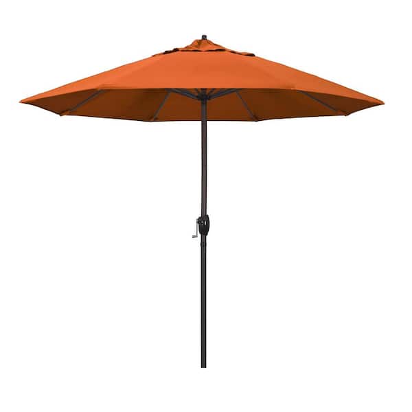 California Umbrella 9 ft. Bronze Aluminum Market Patio Umbrella Auto Tilt Crank Lift in Tuscan Pacifica