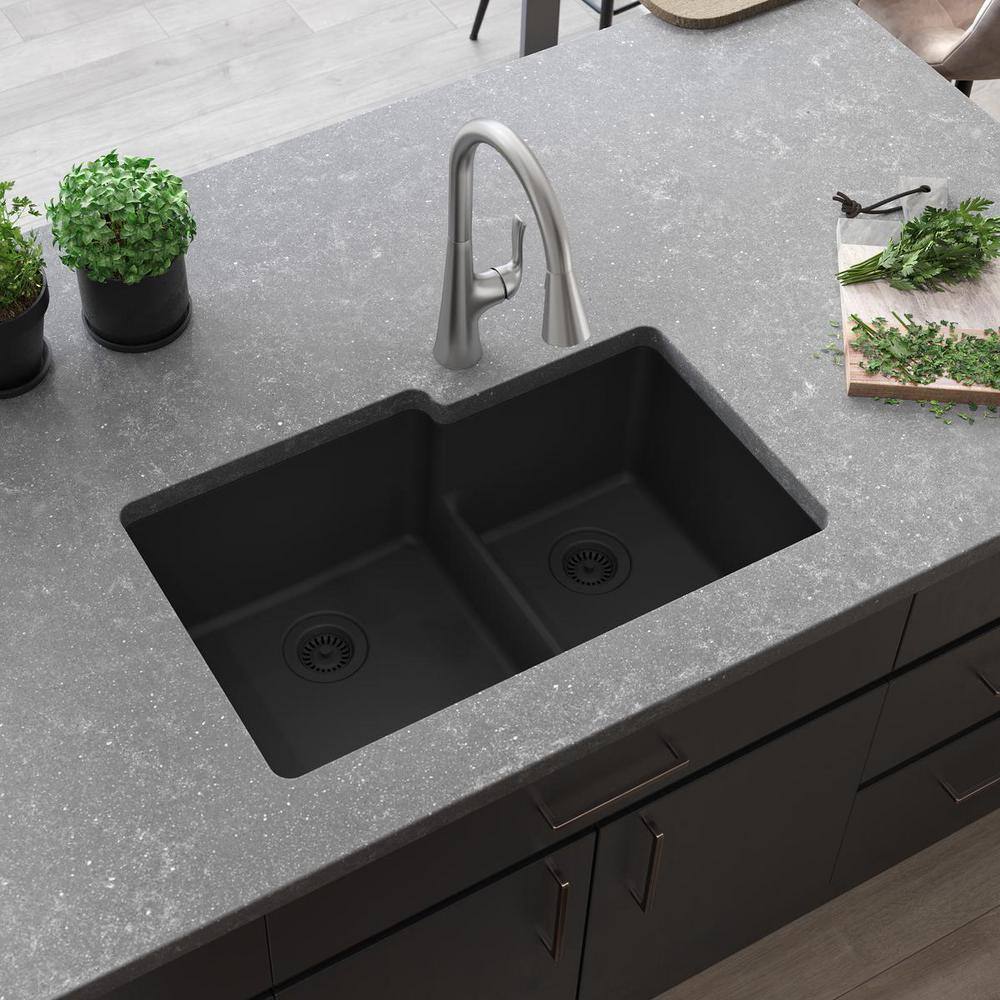 Matte Black Quartz Double Bowl Undermount Sink