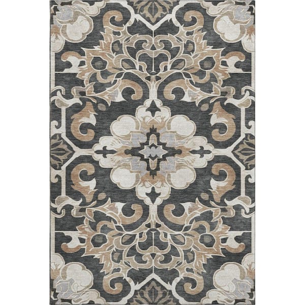 Mayfield Premium Machine Washable Abstract AMF1947 Charcoal 3 ft. x 4 ft. Area Rug