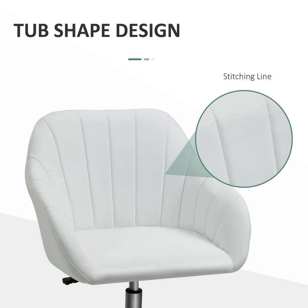 White Leather Mid-Back Swivel Office Chair with Adjustable Arms