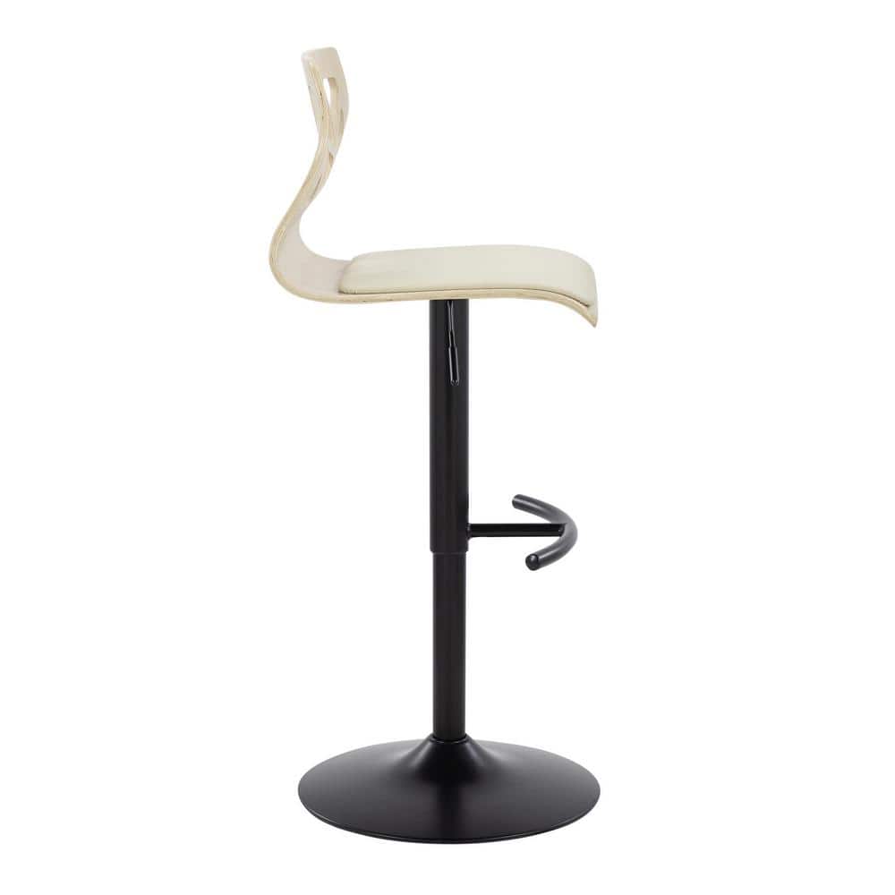 Adjustable Natural Wood and Cream Faux Leather Swivel Bar Stools