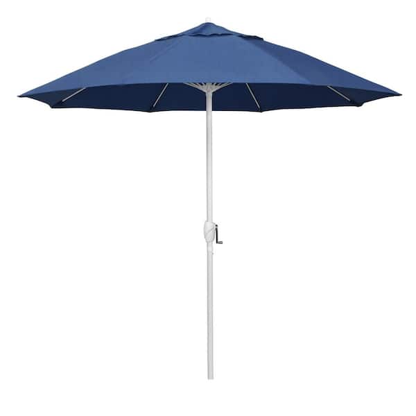 California Umbrella 9 ft. Matted White Aluminum Market Patio Umbrella Fiberglass Ribs and Auto Tilt in Regatta Sunbrella