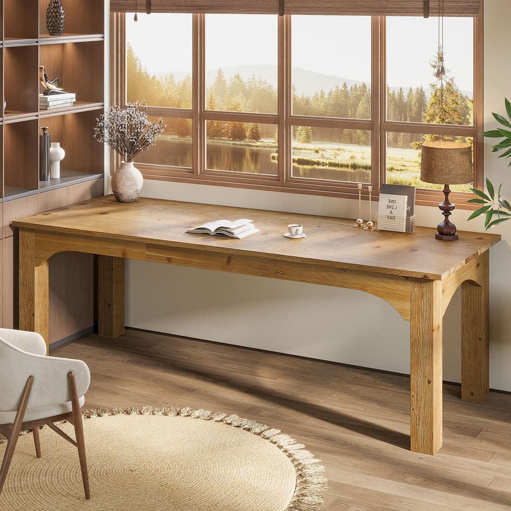 BYBLIGHT 79 in. Extra Long Rectangle Solid Wood Computer Desk - Thumbnail 3