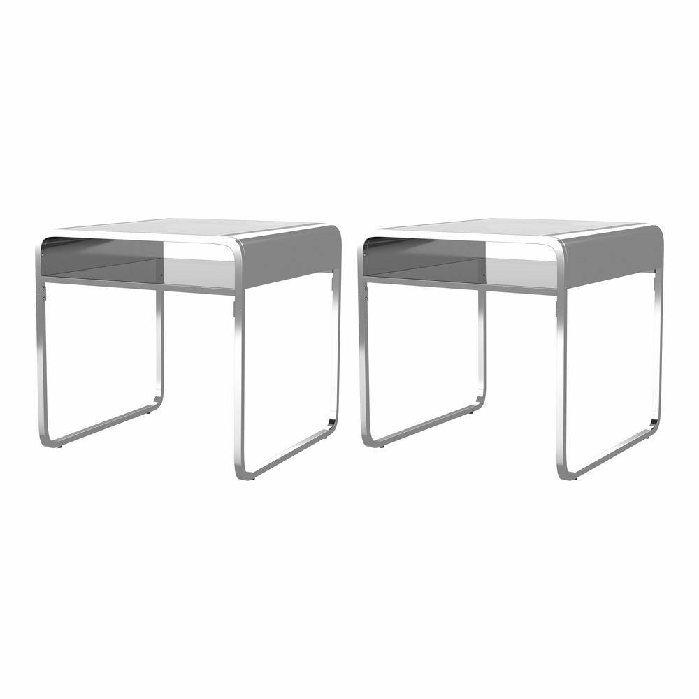Furniture of America Mindry 24 in. Silver Square Glass End Table (Set of 2) IDF42472E The
