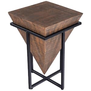 Gulnaria 12 in. Natural/Black Triangle Wood Accent Table 18.5 in. H x 12 in. W x 12.5 in. D
