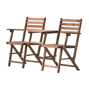 1-Piece Wood Outdoor Dining Folding Natural Attached Chairs and Table