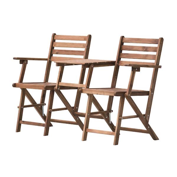A & B Home 1-Piece Wood Outdoor Dining Folding Natural Attached Chairs and Table