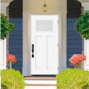 Legacy 36 in. x 80 in. 1/4 Toplite Rain Glass LHOS Primed White Finish Fiberglass Prehung Front Door