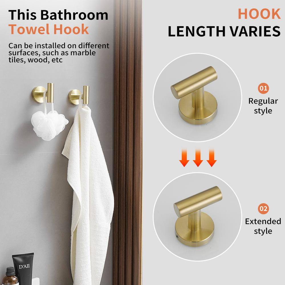 Brushed Gold Stainless Steel Wall Mounted J-Hook Set