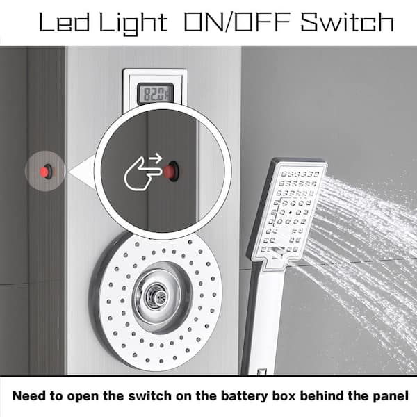 55 in. 6-Jet Shower Panel System with LED Rainfall Waterfall Shower Head Handshower and Tub Spout in Brushed Nickel