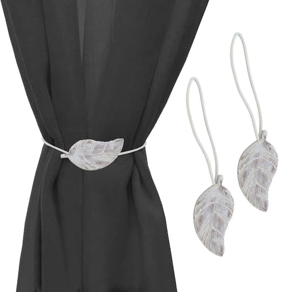 EVIDECO French home goods White Magnetic Wooden Leaf Curtain Tie Back (Set of 2)