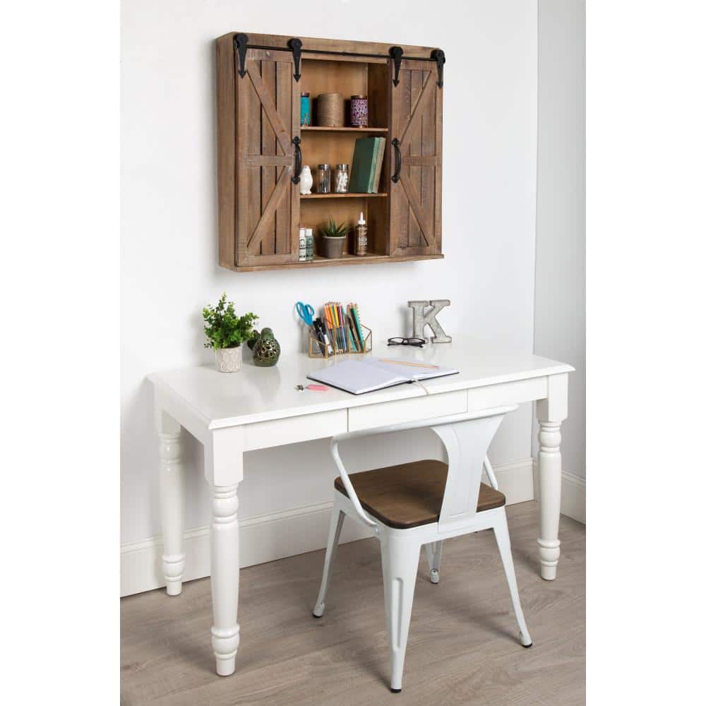 Rustic Brown Wood Wall Cabinet with Sliding Barn Doors