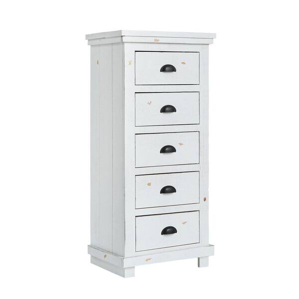 Progressive Furniture Willow 5-Drawer Distressed White Lingerie Chest of Drawers