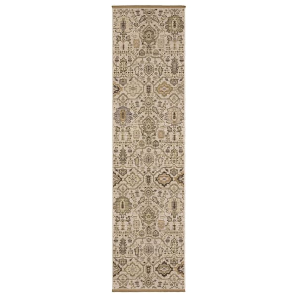 Amara 2 ft. x 10 ft. Ivory/Gold Oriental Area Rug