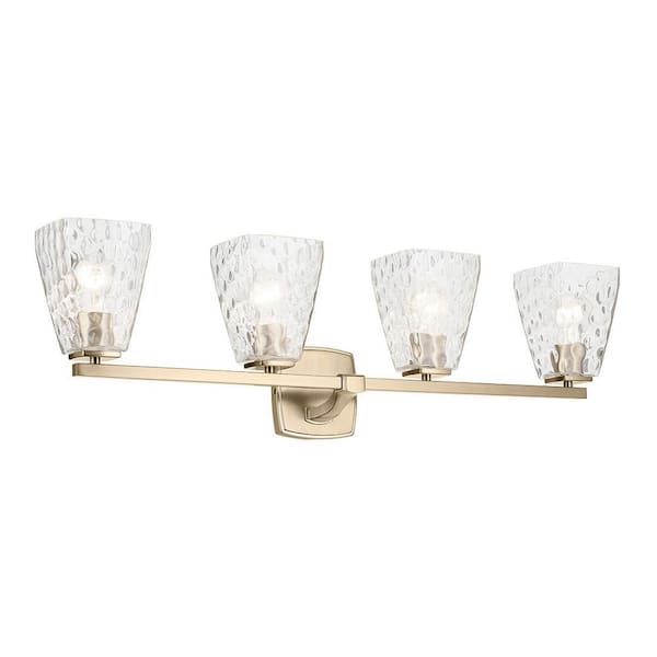 Marant 33.25 in. 4-Light Vanity Light with Clear Water Glass in Champagne Bronze