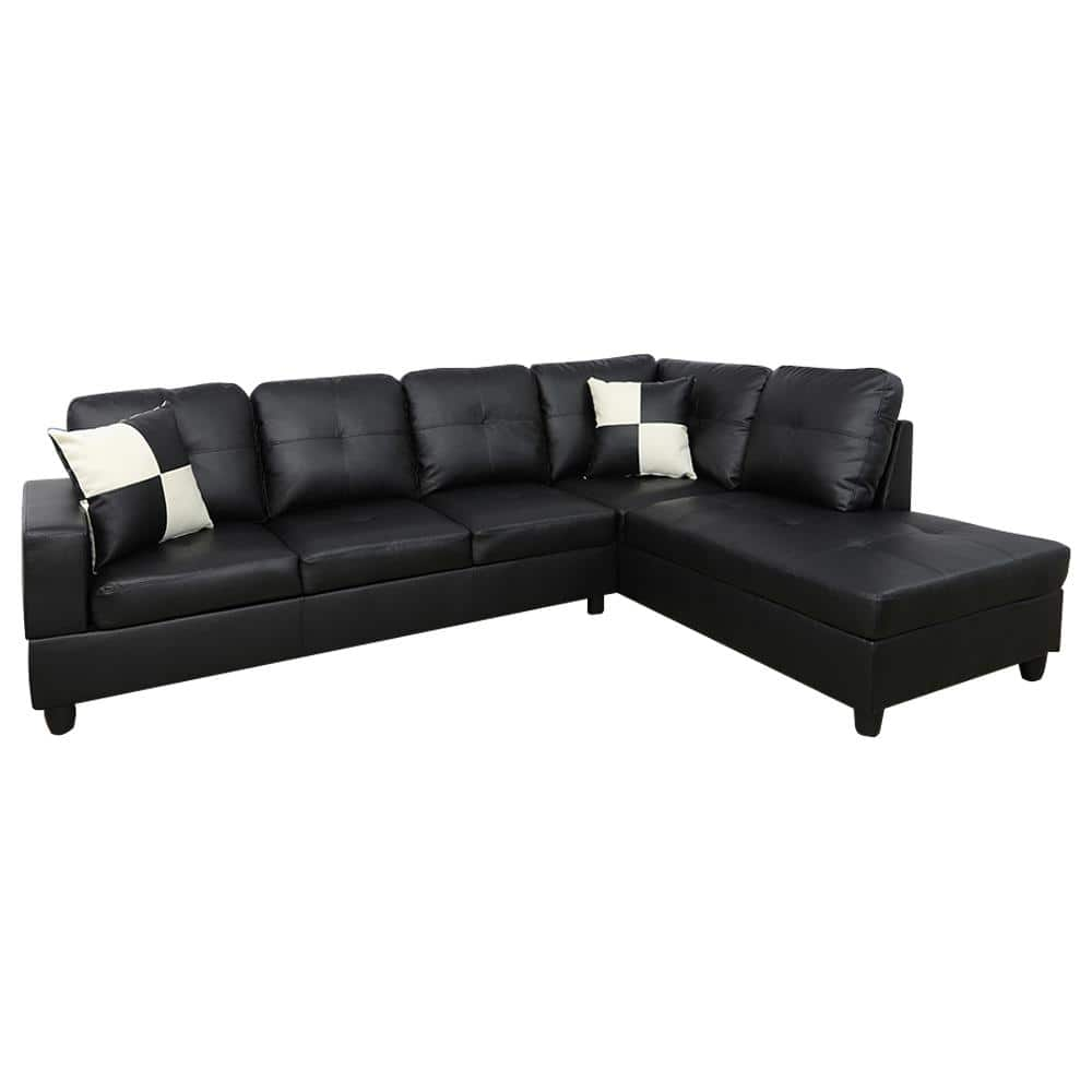 Starhome Living 25 in. W Square Arm 2-Piece Faux Leather L Shaped Sectional Sofa in Black -  Star Home Living, SH091B-2PC