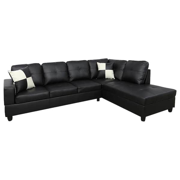 Star Home Living Starhome Living 25 in. W Square Arm 2-Piece Faux Leather L Shaped Sectional Sofa in Black