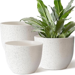 Modern 12 in. L x 7.6 in. W x 12 in. H Speckled White Plastic Round Indoor Planter (3-Pack)