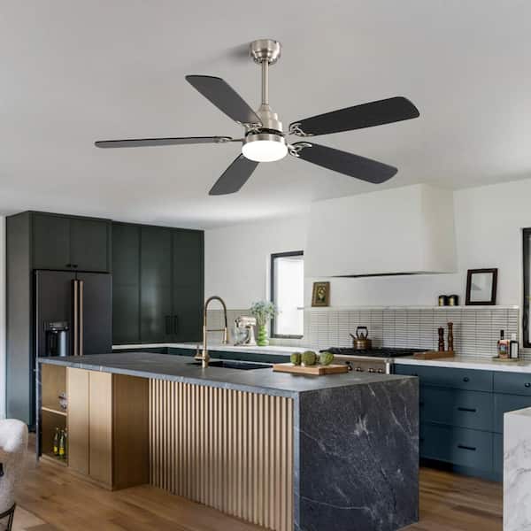 52 in. Indoor Nickel Modern 5 Blades Ceiling Fan with White Integrated LED with Remote Included and DC Motor