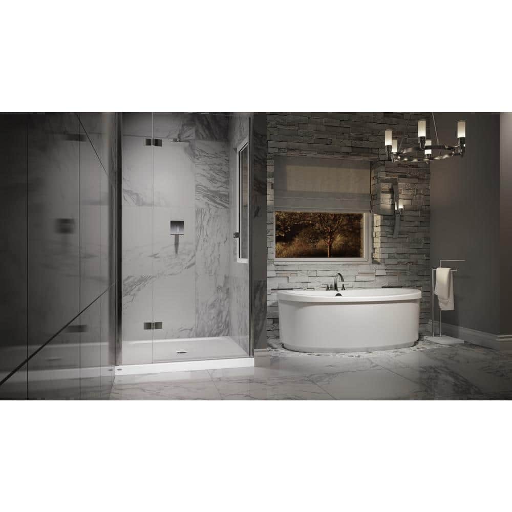 White Gloss Acrylic Rectangular Shower Base with Round Drain