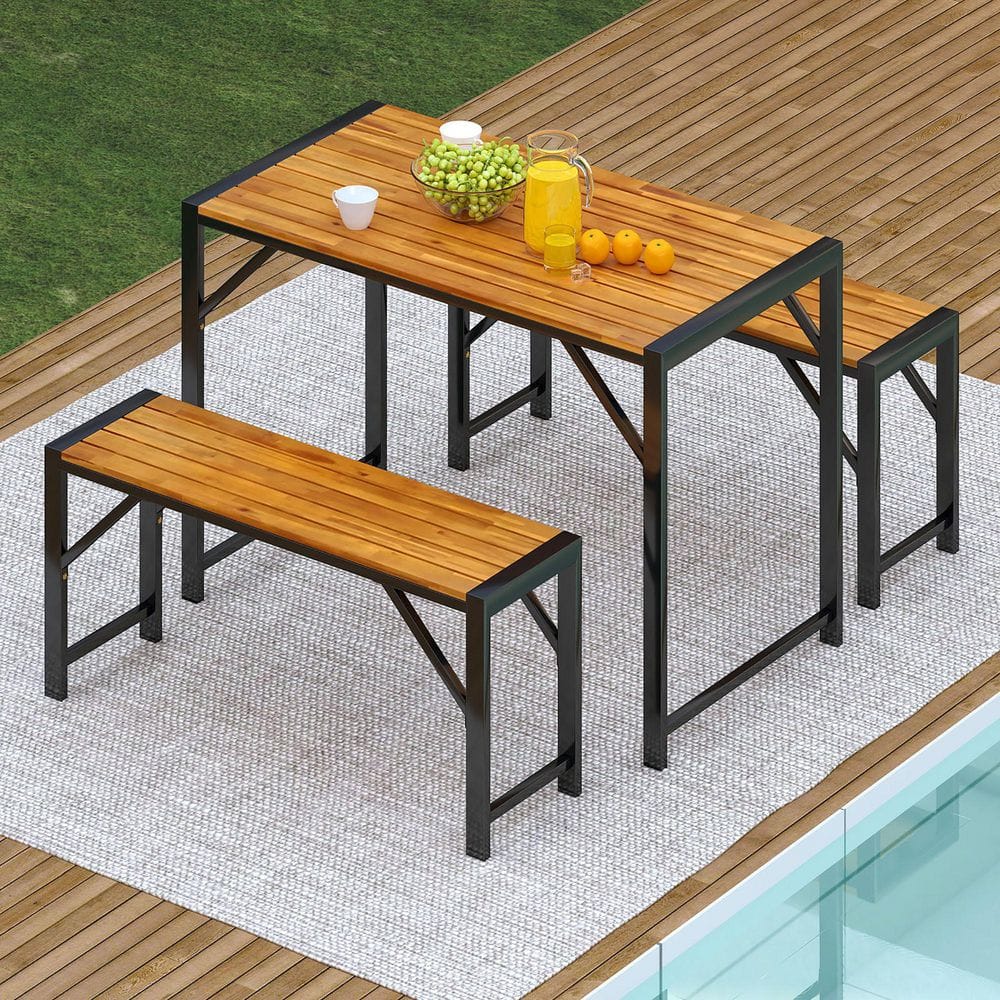 3 PCS Dining Set for 4 People Outdoor Picnic Table & 2 Benches w/ Metal Frame price history on PriceWatchPro