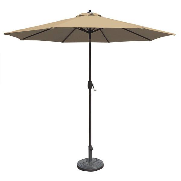 Island Umbrella Mirage 9 ft. Octagonal Market Umbrella with Auto-Tilt in Beige Sunbrella Acrylic