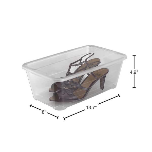 Life Story 6 Quart Rectangular Clear Plastic Lidded Storage Shoe Box, 4 Pack