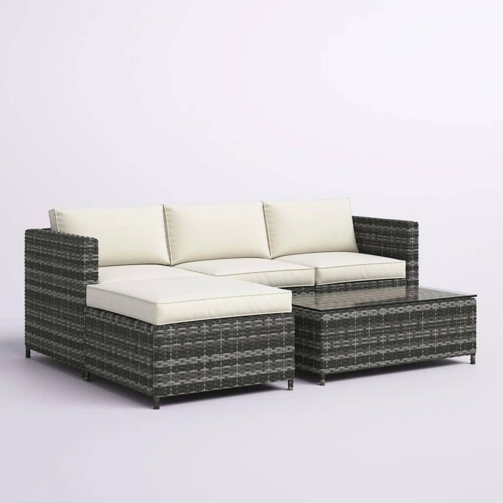 SUNVIVI  Brushed Mixed Gray 5-Piece Wicker Outdoor Sectional Rattan Sofa Sets, Couch Conversation Set & Table with Grey Cushions - 2