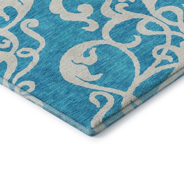 Mayfield Premium Machine Washable Abstract AMF973 Turquoise 9 ft. x 12 ft. Area Rug