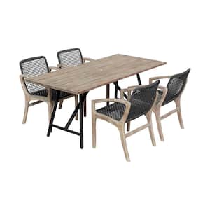 Brighton and Koala Charcoal 5-Piece Wood Rectangle Outdoor Dining Set