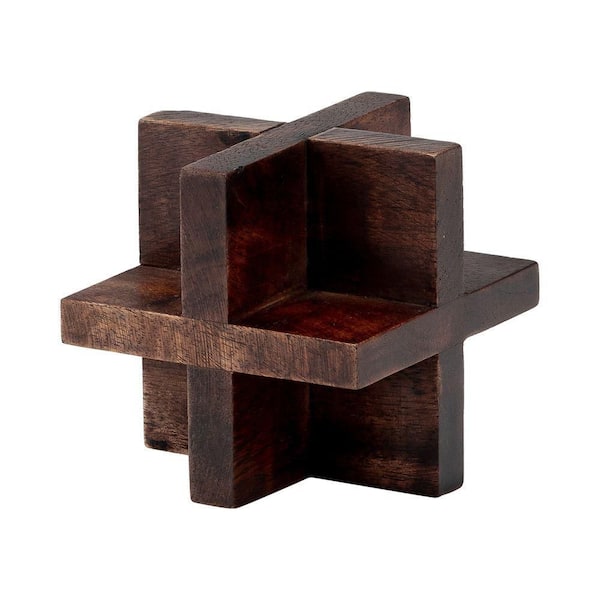 Liv & Skye Dark Brown 4 in. x 4 in. Wood Cross Orb