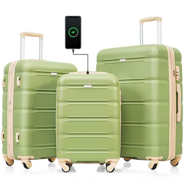 Merax 3-Piece Light Green 20 in. 24 in. 28 in. Expandable ABS Hardshell Spinner Luggage Set, TSA Lock, 20 in. with USB Port