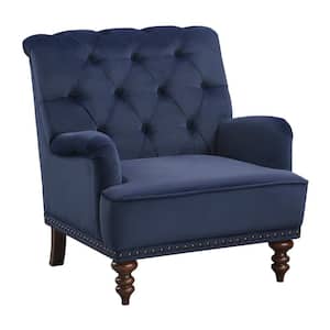 Baylor Dark Blue Velvet Upholstery Tufted Back Accent Chair