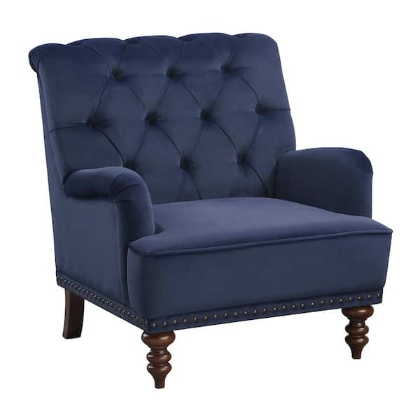 Lazzara Baylor Dark Blue Velvet Upholstery Tufted Back Accent Chair