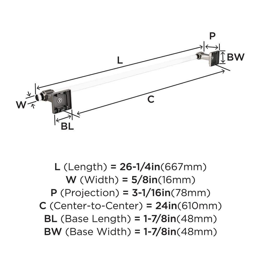 Glacio 24-Inch Clear and Brushed Nickel Wall Mounted Towel Bar