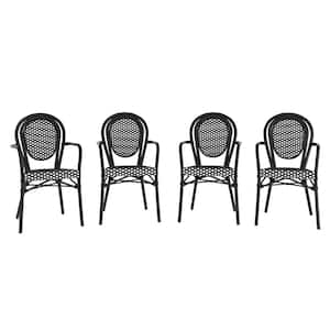 Black Aluminum Outdoor Dining Chair in Black Set of 4