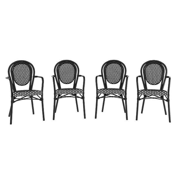 TAYLOR + LOGAN Black Aluminum Outdoor Dining Chair in White Set of 4