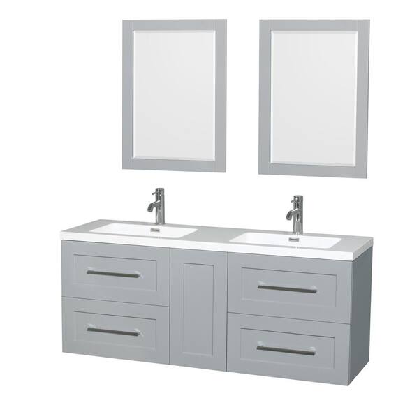 Wyndham Collection Olivia 60 in. W x 19 in. D Vanity in Dove Gray with Acrylic Vanity Top in White with White Basins and 24 in. Mirrors