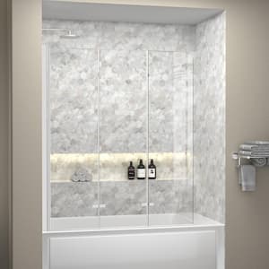 51 in. W x 59 in. H Pivot Hinged Frameless Bathtub Shower Door Foldable Tub Door for Shower in Chrome with Clear Glass