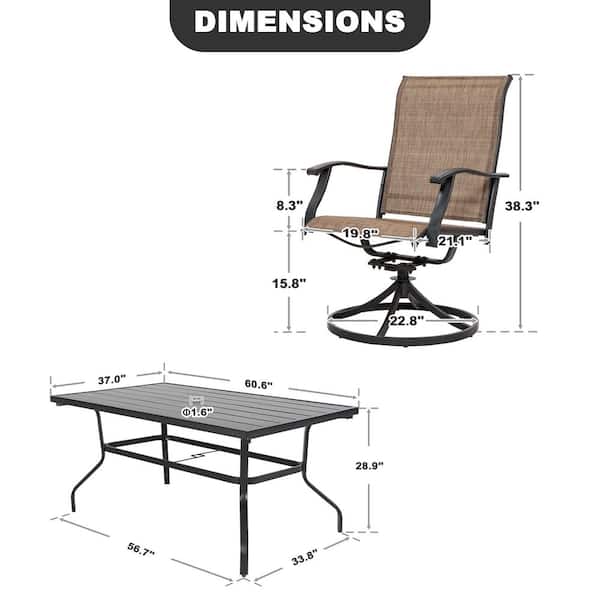 Brown 7-Piece Textilene and Iron Metal Outdoor Dining Set, 6-Swivel Chairs and Rectangle Dining Table